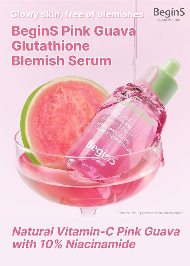 Pink Guava Glutathione Blemish Serum 1.01 Fl Oz, Uneven Skin Tone Care Serum with 99% Pure Glutathion, Niacinamide, Vitamin C, Fast-Absorbing Hydrating Texture, Korean Skincare