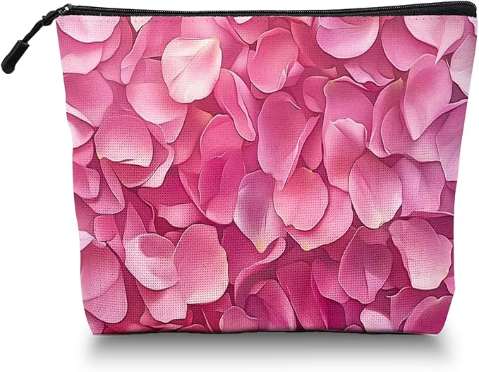 Cosmetic Bags Travel Makeup Toilet Case Waterproof Pouch for Women Girls 6.7X9.45inches - Pink Petals in A Layered Composition