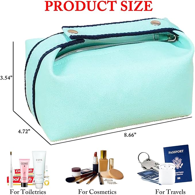 Travel Makeup Bag, Waterproof Canvas Cosmetic Bag Make Up Organizer Case for Women, Large Toiletry Bag Skincare Pouch for Toiletries Accessories Brushes