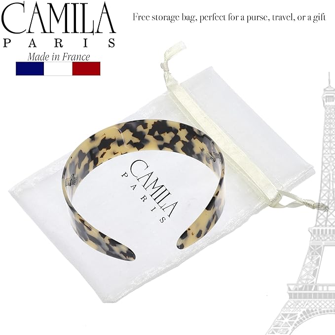 Camila Paris CP3882 French Headband for Women, Handmade White Tokyo, Strong Hold Grip Women's Hair Band, Ligth and Very Flexible, No Slip and Durable Styling Girls Hair Accessories, Made in France