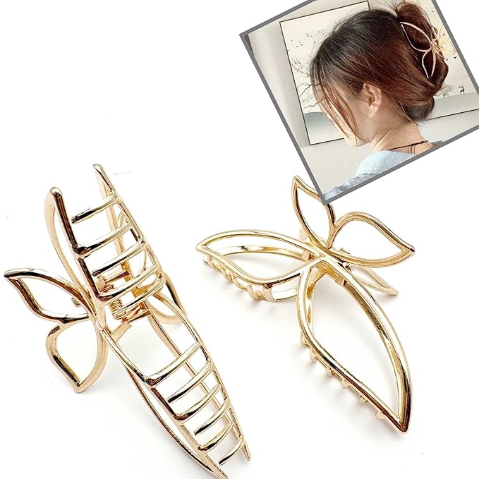 2-Pack Butterfly Claw Clips for Women, Metal Hair Clips for Thick Hair - Non-Slip Large Hair Claws for Updos, Bun, Ponytail