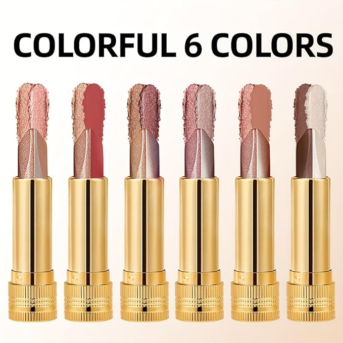 6 Pcs Glitter Eyeshadow Two-Color Gradient Eyeshadows Set with Highly Pigmented and 12 Colors Eye Shadow Stick for Women Eye Makeup