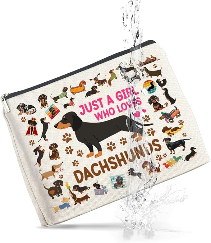 Dachshund Gifts Makeup Bag Weiner Dog Gifts for Girl Women Dog Lovers Cosmetic Bag Just a Girl Who Loves Dachshund Zipper Makeup Pouch Gift