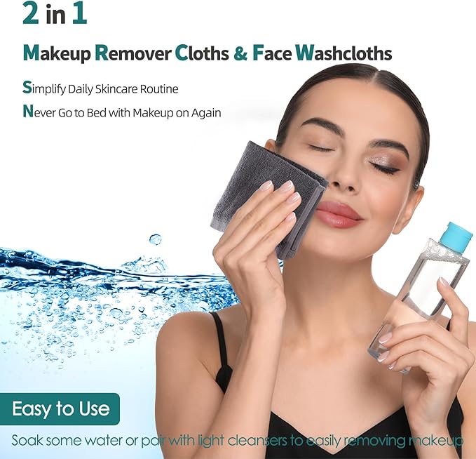 Wash Cloths 12 Pack, Super Soft and Skin Friendly Face Towel for Sensitive Skin, 10x10 inch Small Face Washcloths, Reusable Washable Makeup Remover Cloths, Easy to Rinse Grey Facial Cleansing Cloths