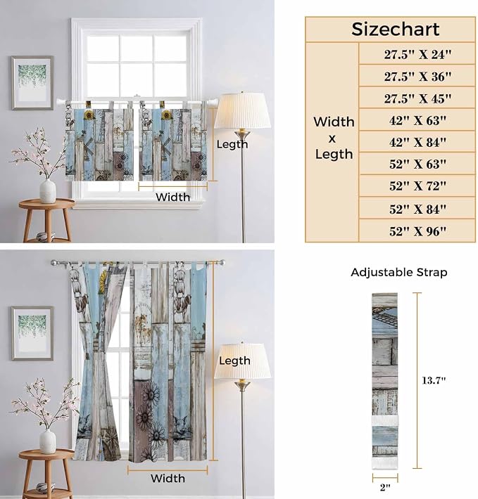 Blue Grey Wooden Bedroom Curtains 63 Inch Length, Window Curtains Tab Top - Image 8