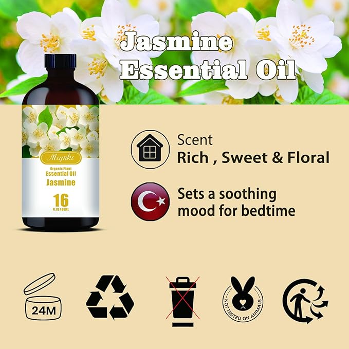 Jasmine Essential Oil-Jasmine Fragrance Oil 16.33oz (490ml)-100% Pure Natural Scent for Diffusers, Candles, Soap Making & Aromatherapy-Relaxing Home & Gift Essential Oil for Bath, Massage