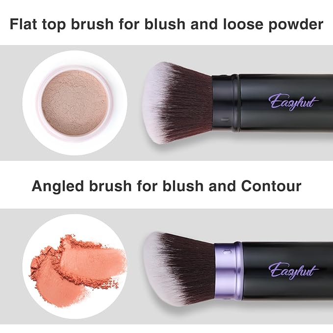 Retractable Kabuki Makeup Brushes 2 Pcs Blush Brushes Set Portable Powder Brushes with Flat and Angled Top for Liquid Cream Cosmetics Travel. (violet)