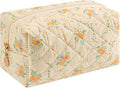 JOVAKIT Square Makeup Bag Cute Cosmetic Bag for Women, Floral Coquette Aesthetic Toiletry Bag, Zipper Make Up Pouch, Travel Make Up Organizer Bag (Yellow Orange Flower)