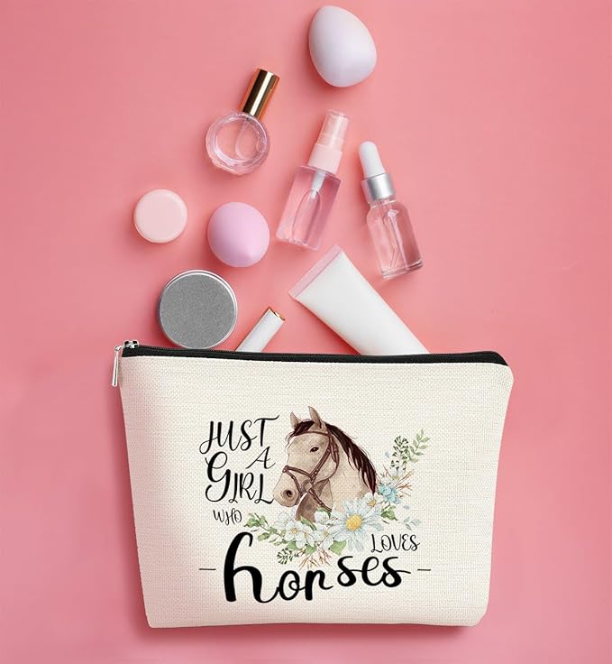 Cute Horse Small Makeup Bag,Comestic Bag Birthday Gifts for Horse Lovers Girls Friends, Just A Girl Who Loves Horse Cute Fashion Magic Cosmetic Pouch for Girls Women