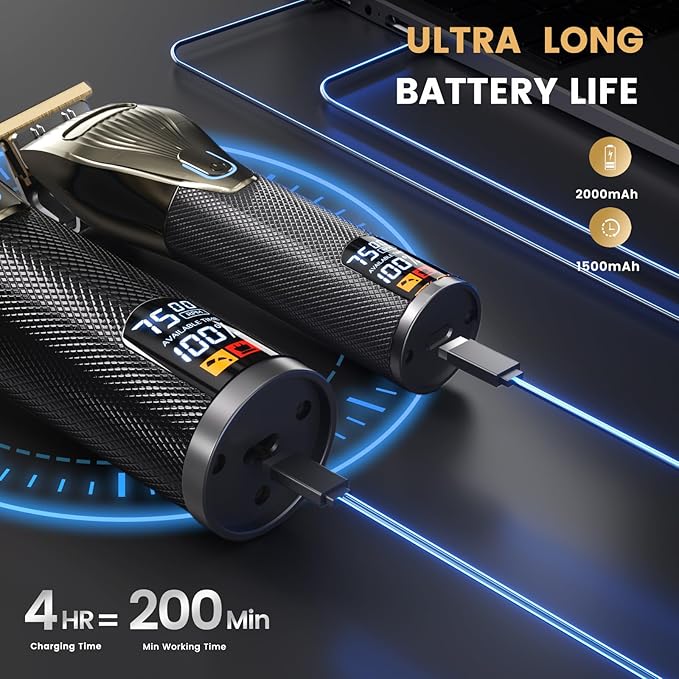 Hair Clipper for Men, Professional Electric Hair Cutting & Trimmers Set with 7500RPM Powerful Motor & LCD Display, Mens Cordless Hair Grooming Kit Barbers Haircut, Gift for Birthday Christmas
