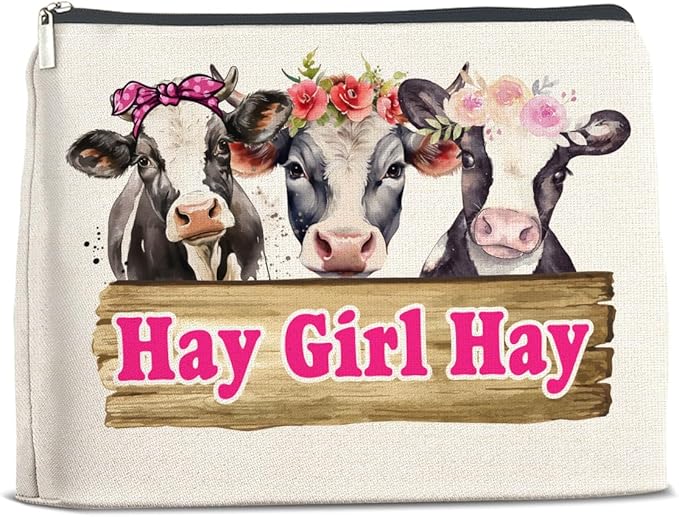 Cow Gifts Makeup Bag Funny Cow Lover Gifts for Women Girls Hay Girl Hay Zipper Makeup Pouch