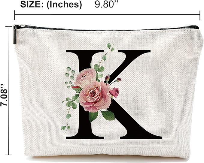 Initial A-Z Personalized Letter Makeup Bag, Monogrammed Bridesmaid Gifts/Presents Cosmetic Bag, Portable Stationery Storage Organizer Pouch, Friendship Love Travel Makeup Bags