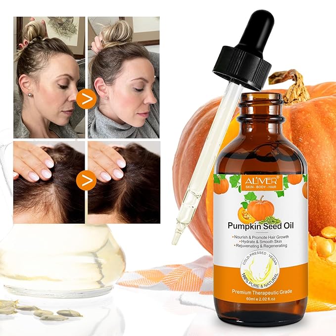 2 Pack Pumpkin Seed Oil, Pumpkin Seed Oil for Hair Growth, Pure Cold Pressed Pumpkin Seed Oil for Dry Damaged Hair Growth, Hydrating, Scalp Moisturizer, Nourishment