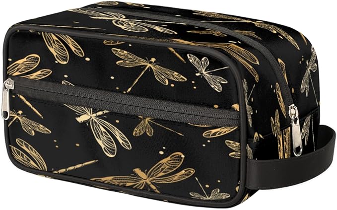 Vintage Animal Gold Dragonfly Travel Toiletry Bag for Women Men Lightweight Cosmetic Makeup Bag Organizer Waterproof Shaving Bag Dopp Kit with Large Capacity for Toiletries and Shaving Accessories
