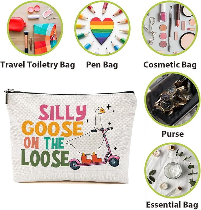 Funny Goose Makeup Bag, Funny Gifts Cosmetic Bag, Goose Gifts Travel Organizer Animal Humor Zipper Pouch Graduation Birthday Friendship Gifts for Women Coworker Best Friend Sister