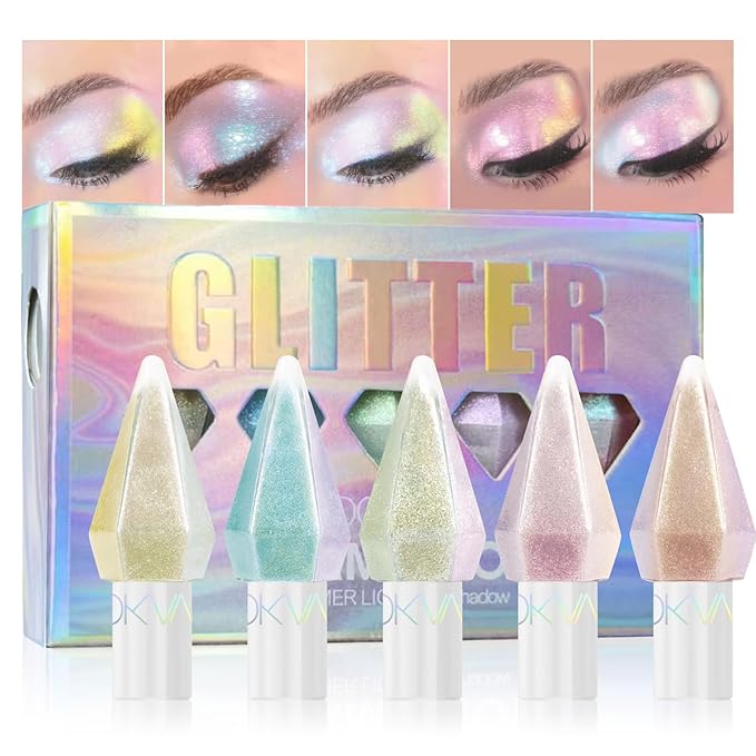 5 Pcs Liquid Eyeshadow Glitter Eyeliner Diamond Colorful Set with Shimmer and Waterproof Eye Shadow for Gift Eye Glitter Makeup（Colourful）