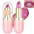 Glitter Lipstick Makeup, Holographic Metallic Pink Lip Stick Long Lasting Lightweight Non-Sticky Hydrating Lip Tinted Full Coverage Sparkling Shimmer Lipstick for Women