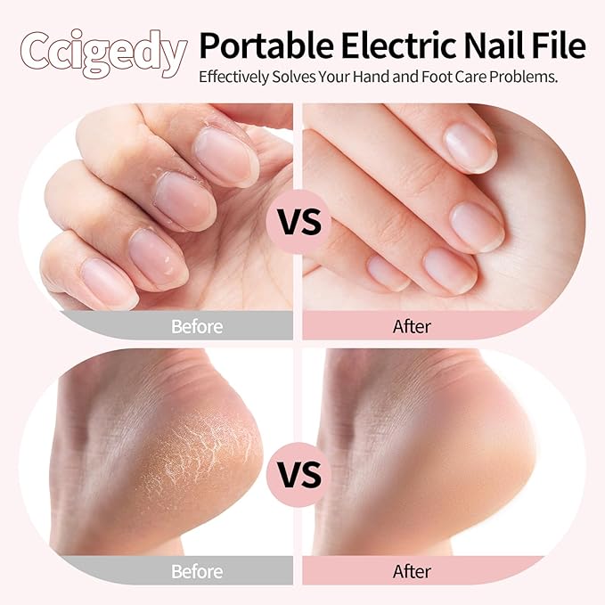 Professional Manicure Pedicure Electric Toenail Grinder Kit - Cordless Electric Nail File Set for Thick Nails Hand Feet Care ,15 Speed,Nail Drill with LED Display Ideal Gift for Men and Women-Pink