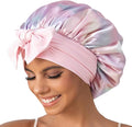 GDTOGRT Satin Silk Bonnet for Sleeping Women - Double Layer Sleep Hair Bonnets Caps for Curly Braid Hair with Tie Band