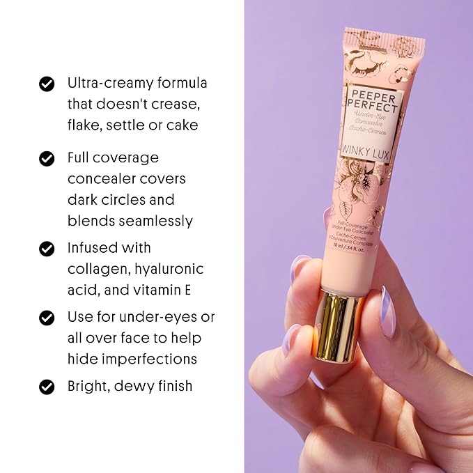 Winky Lux Peeper Perfect Under Eye Concealer, Makeup & Eye Brightener, Full Coverage Concealer for Dark Circles, Color Corrector & Eye Primer, With Collagen, Hyaluronic Acid & Vitamin E (Deep Plus)