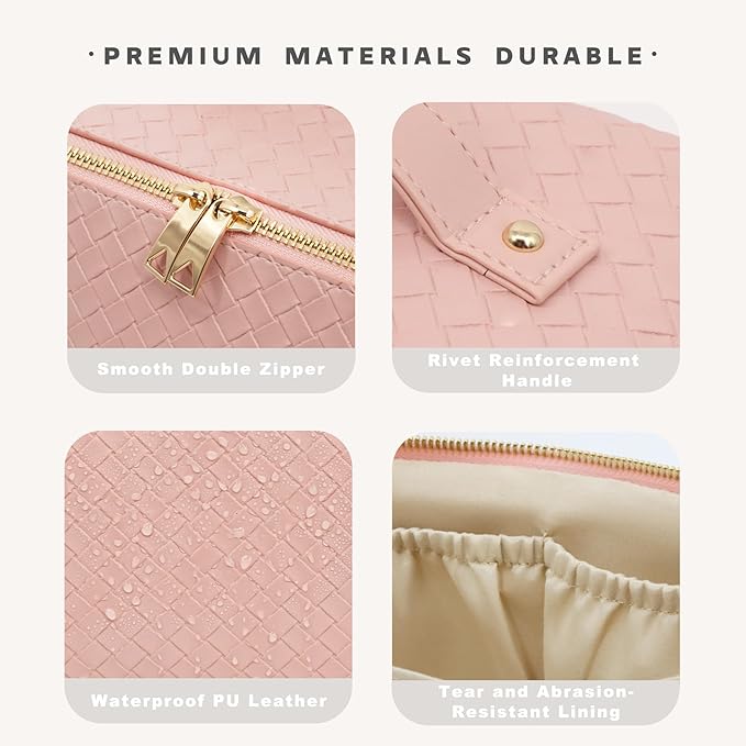 Travel Makeup Bag – Large Cosmetic Organizer with Waterproof PU Leather, Smooth Double Zipper & Tear-Resistant Lining, Toiletry Pouch for Women (Pink)