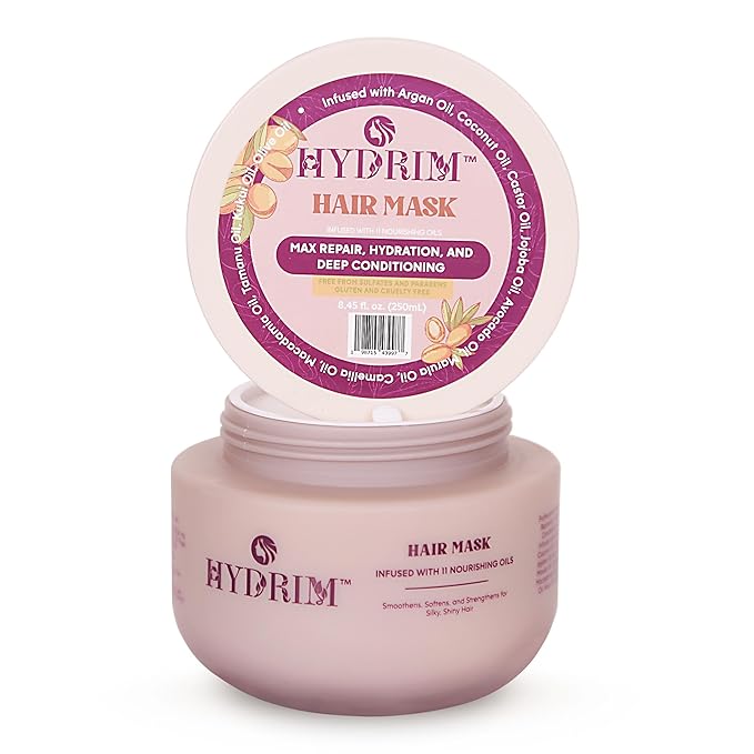 Hydrim™ Botanical Hydrating Hair Mask for Damaged Hair – Max Repair & Deep Hair Conditioner – Hair Moisturizer, Infused with Argan Oil Plus 10 More Nourishing Oils – Fresh Floral Aroma, 8.45 fl oz
