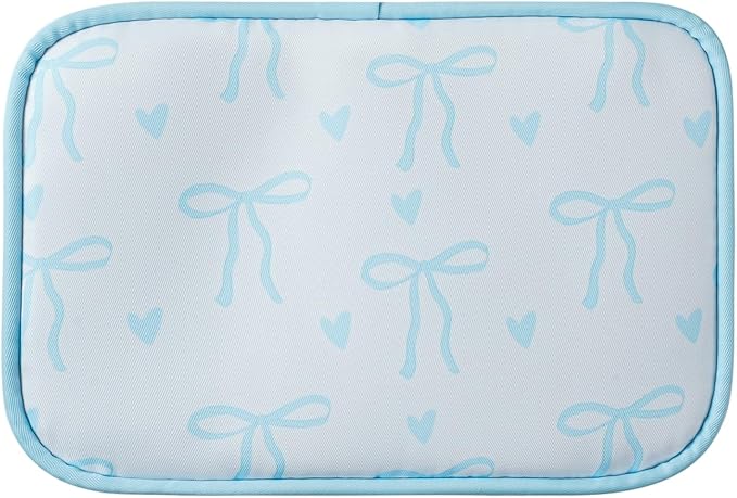 Cute Clear Makeup Bag with Bow Pattern,Transparent Nylon Travel Cosmetic Case with Zipper,Portable Makeup Organizer Pouch for Essentials(02Blue)
