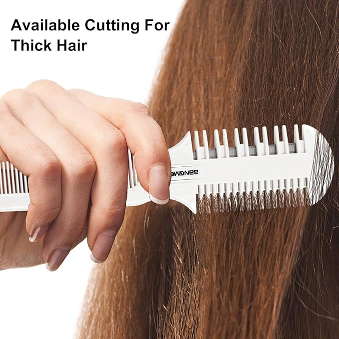 Hair Trimmer With Split Ends Razor - 2 Pieces For Thin & Thick Hair Cutting and Styling: Dense & Wide Teeth Combs, Double-Edge Blades