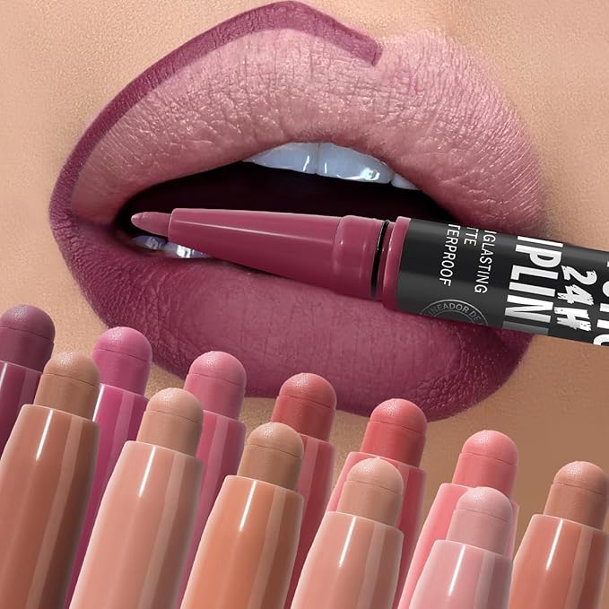 USHAS 3Pcs Lipstick and Lip Liner Combo Set 2 in 1 Makeup Kits Long Lasting and Waterproof Nude Matte Lipstick For Women (Set 1 (07+08+09), 3Pcs)