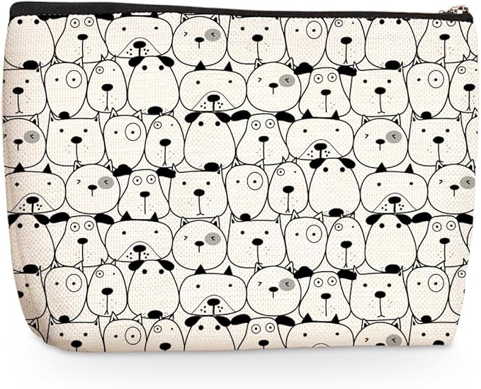 Black White Dog Makeup Bag, Large Capacity Travel Makeup Case Cosmetic Bags for Women, Portable Pouch Purse Travel Essentials Toiletries Accessories, Christmas Birthday Gifts for Women