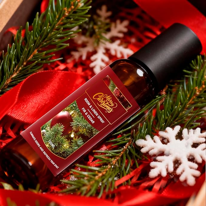 Linen and Room Spray, Fir & Cedar, Gingerbread, Christmas Apple, Long-Lasting Air Freshener for Home, Bedding, Concentrated Room Fragrance Spray, Odor Eliminator, 3 x 4.06 fl oz