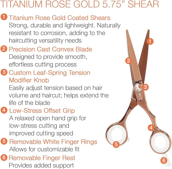 Cricket Centrix Roc-It Dog 5.75” Titanium Shear Professional Stylist Hair Cutting Scissor Lightweight, Rose Gold