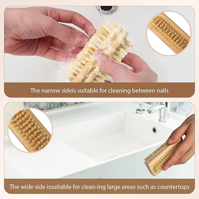 Bamboo Nail Brush- 3PCS Wooden Firm Nail Brush for Cleaning Fingernails,Two-Side Nail Scrubber Brush for Cleaning Under Nails