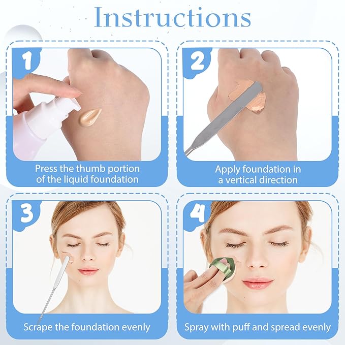 6 Pcs Stainless Steel Makeup Spatula Reusable Cosmetic Cream Spatulas Multi-functional Beauty Spatula Cosmetic Mixing Tool for Skincare Even Application Foundation