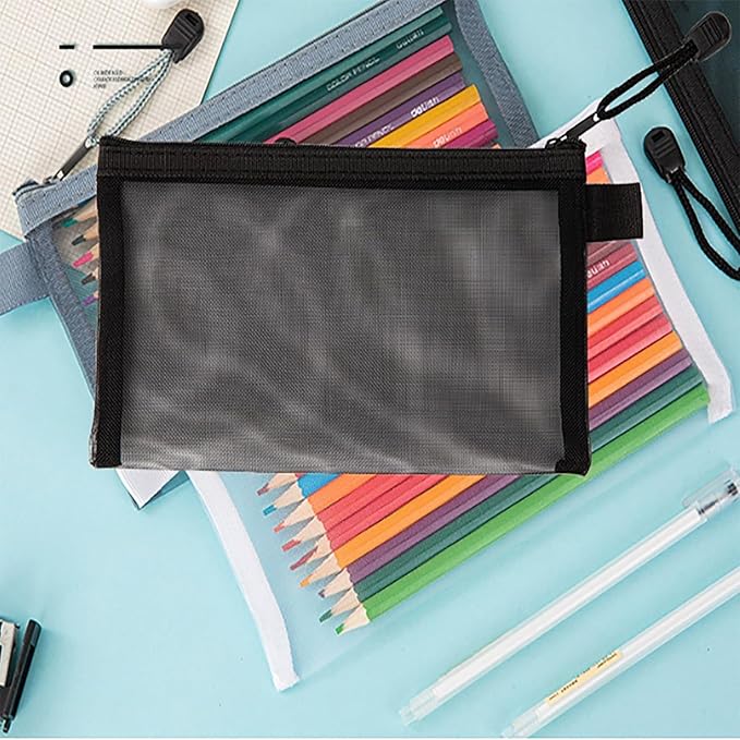 OZY 20Pieces Nylon Mesh Cosmetic Bags Zippered,Portable Organizing Pouches for Travel,Toiletries Bag for Women and Men (Black)