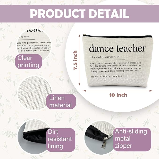Dance Teacher Gifts Makeup Bag for Women, Dance Teacher Appreciation Gifts, Gifts for Dance Teachers Cosmetic Bags Toiletry Bag, Dance Makeup Bag