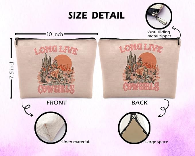 Pink Cowgirl Cosmetic Bag, Western Supplies for Women Makeup Bag for Purse, Western Makeup Bag, Long Live Cowgirls Preppy Gifts Cowgirl Gifts Pouch Bags, Western Bags for Women