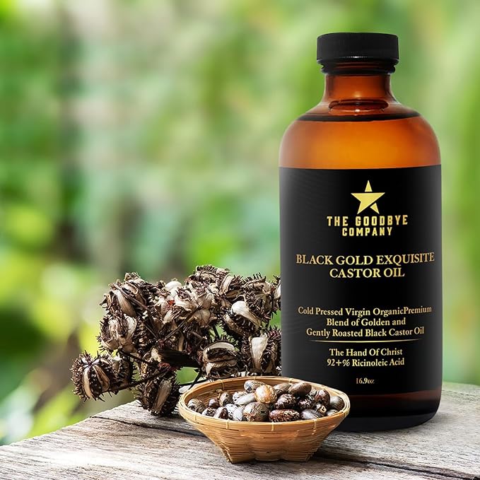 The Goodbye Company 100% Pure Organic Jamaican Black Castor Oil - Premium Cold-Pressed for Hair Growth, Skin Moisturizing, Eyelashes & Eyebrows - 16.9oz