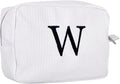 Personalized White Waffle Makeup Bag,Custom Embroidered Initial Cosmetic Pouch for Women,Monogrammed Cosmetic Case,Bridesmaid Gifts (W)