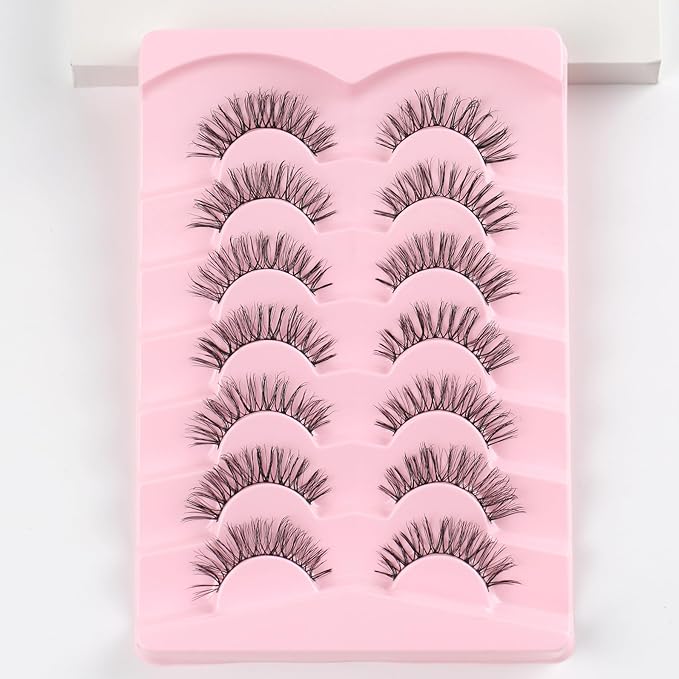 Lashes Cat Eye False Eyelashes Wispy 13MM Natural Lashes with Memory Band C Curl Lash Strips 3D Volume Fake Eyelashes Natural Look Siligli 7 Pairs