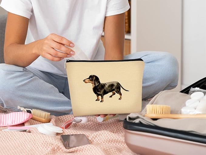 Funny Dachshund Weiner Dog Makeup Bag - Cosmetic Bag Gift Idea for Dog Lovers, Teen Girls, Women; Perfect for Dachshund Moms, Daughters, Sisters