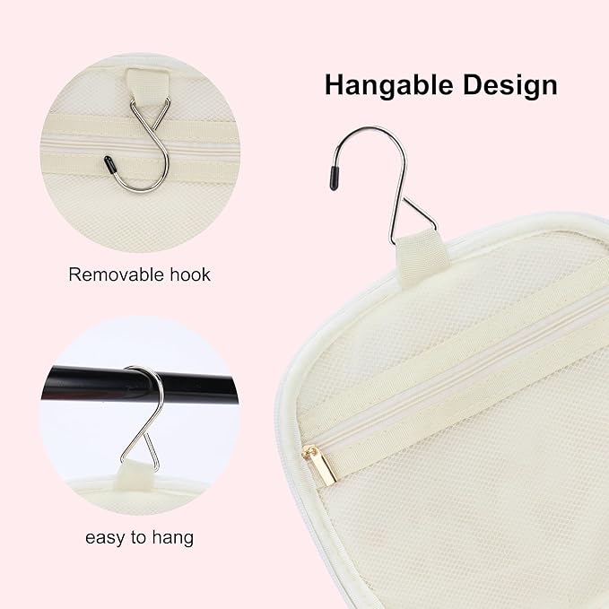 YFG Travel Toiletry Bag for Women & Men, Transparent Cosmetic Organizer with Hook, Portable, Organizer, for Travel-Sized Shampoo, makeup Accessories, Brushes Set, Conditioner, Medium Size White