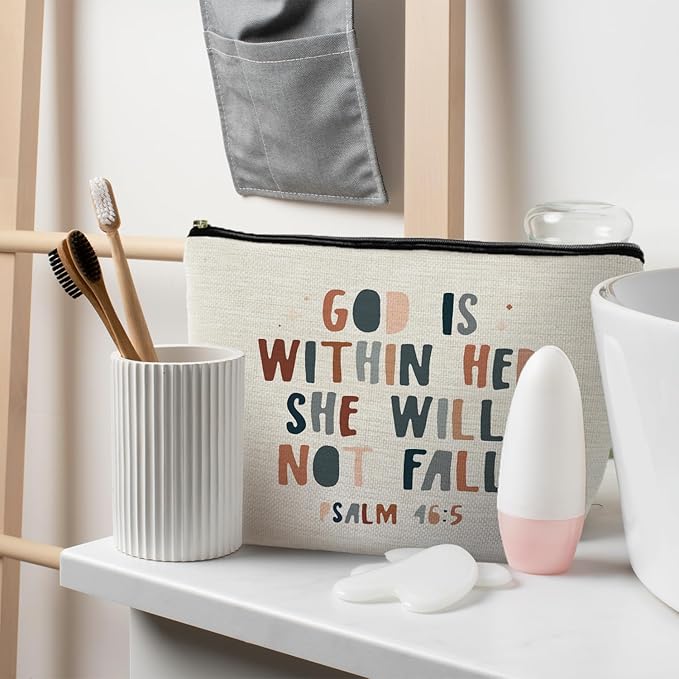 God is Within Her She Will not Fall Cosmetic Bag, Christian Gifts for Women, Bible Verse Gifts, Christian Makeup Bag, Religious Gifts for Christian Woman Cosmetic Bag Toiletry Bag