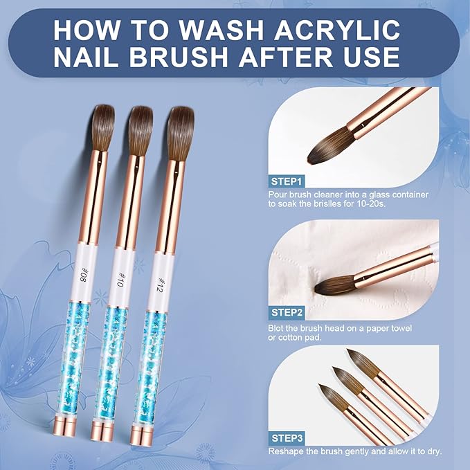 Acrylic Nail Brush Size 8, 100% Real Kolinsky Art Nail Brush for Acrylic Powder Application, Handmade Women Manicure Nail Extension Tool for Professional DIY Home Salon and Beginners