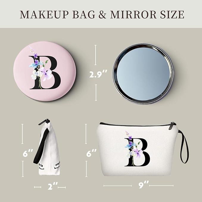 SEAMOON Women Birthday Unique Maid of Honor Friendship Gifts for Sister Bridesmaid Bride Personalized Travel Makeup Cosmetic Bag with Mirror Valentines Mothers Day Christmas Graduation B