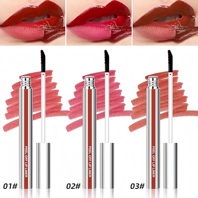 Peel Off Lip Liner Stain Set, 3 Colors Long Lasting Matte Lip Tattoo, Highly Pigmented Color Lip Makeup, Waterproof, Transfer-proof Lipstain for Women