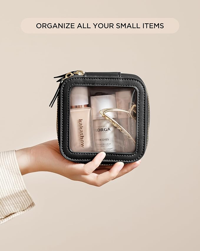 HBlife Small Makeup Bag for Purse Cute Mini Makeup Bag Cosmetic Bag Women Travel Clear Makeup Pouch Case Organizer Leather Make Up Toiletry Bag Transparent Storage Bag(Black)