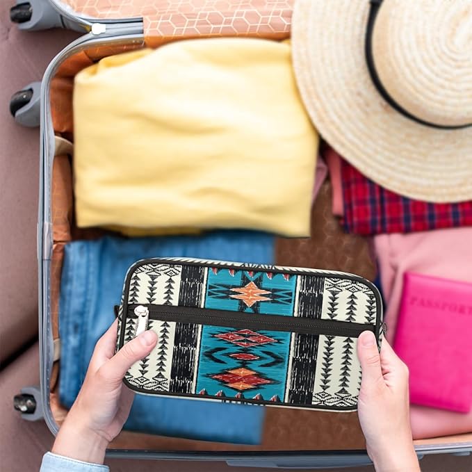 Aztec Western Ethnic Vintage Travel Toiletry Bag for Women Men Lightweight Cosmetic Makeup Bag Organizer Waterproof Shaving Bag Dopp Kit with Large Capacity for Toiletries and Shaving Accessories