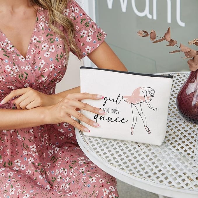 fkovcdy Dance Bag Ballet Ballerina Makeup Bag Elegant Dancer Gifts Inspirational Recital Gifts for Women Teen Girls Ballet Lovers Dancing Girls Dance Teacher Daughter Just A Girl Who Loves Dance