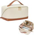 Telena Leather Make Up Bag Portable Travel Makeup Bag Waterproof Cosmetic Bags for Women Large Capacity With Handle and Divider Open Flat